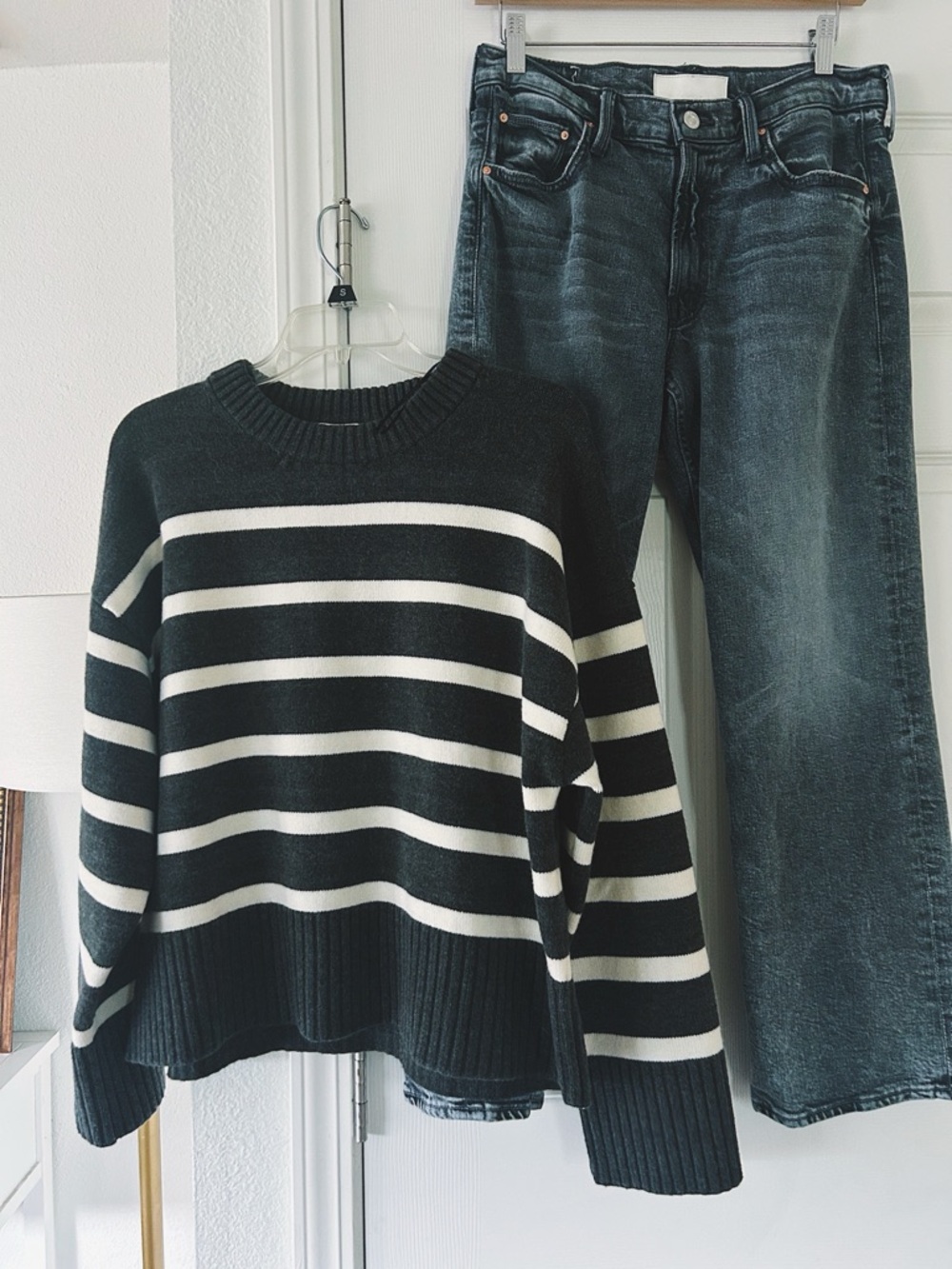 H&M Black and White Striped Crewneck Sweater
